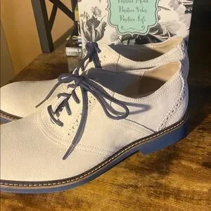 Cole Haan | Shoes | Cole Haan White Suede Oxfords With Blue 